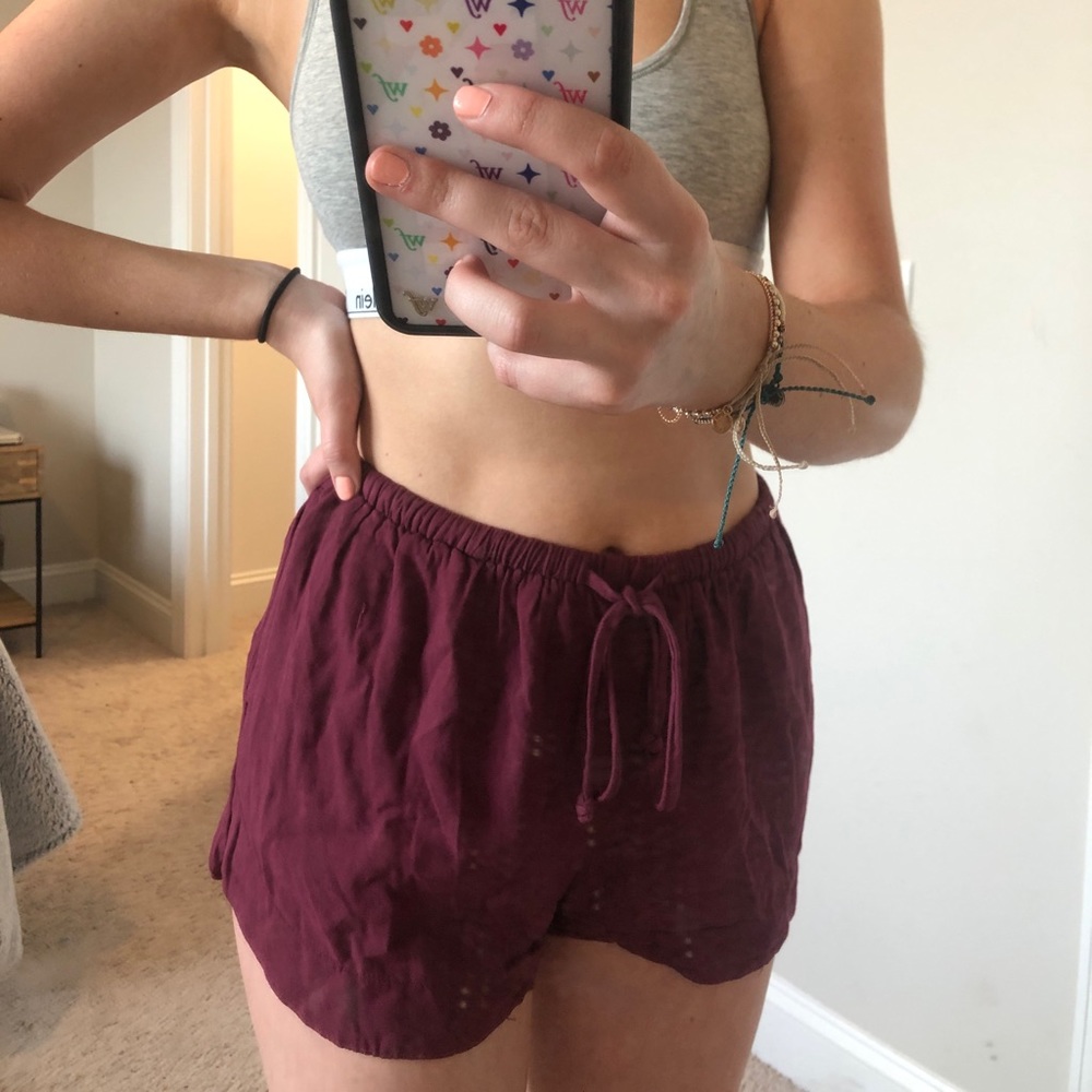 maroon flowy shorts